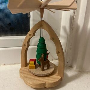 Wooden Christmas Carousel with Green Tree and Red Gifts